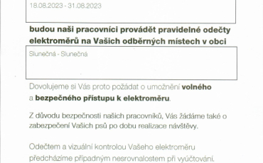 Výluka autobusu 9.11.2023 Oznámení o odečtech elektoměrů